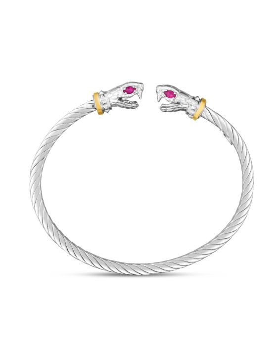 Silver &amp; 18K Ruby Serpent Bangle