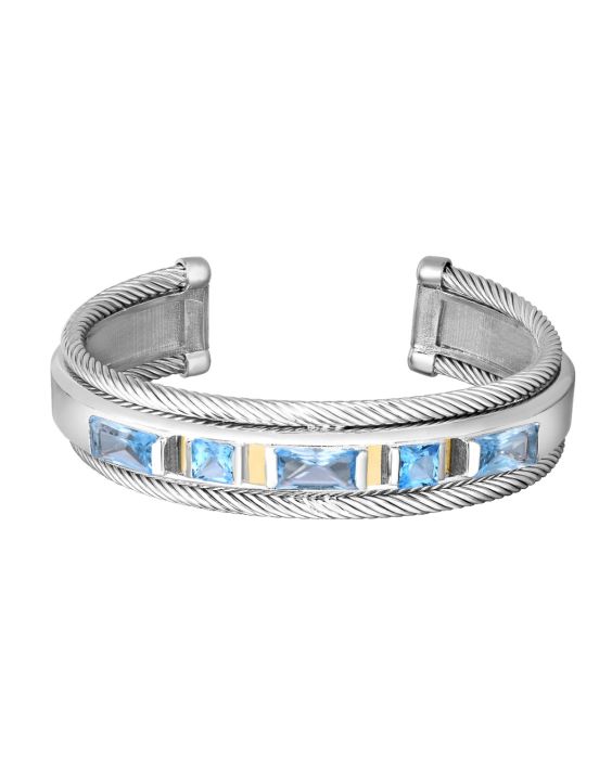 Silver &amp; 18K Gold Madison Blue Topaz Cuff