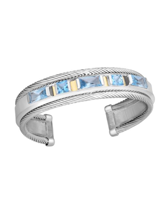 Silver &amp; 18K Gold Madison Blue Topaz Cuff