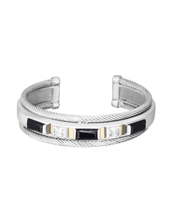 Silver &amp; 18K Gold Madison Black Spinel Cuff