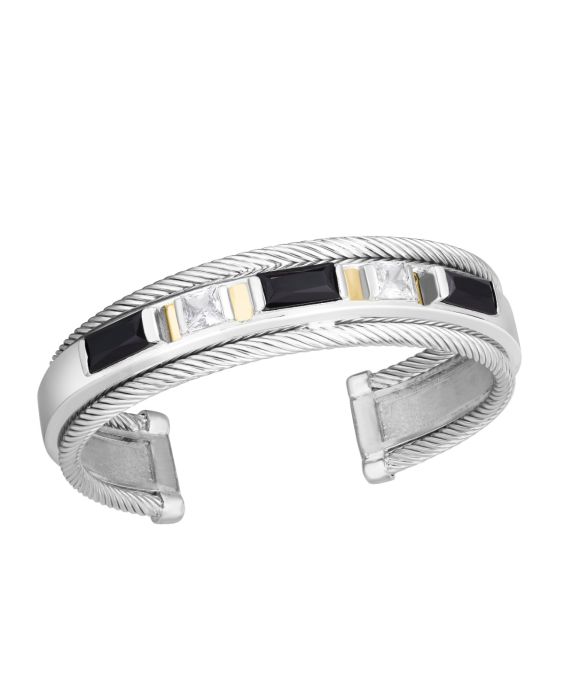 Silver &amp; 18K Gold Madison Black Spinel Cuff