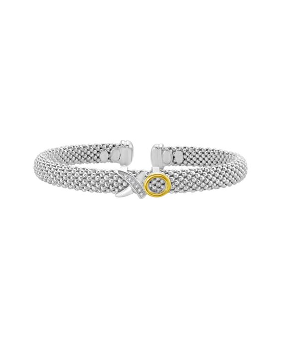 Silver 18K Diamond XO Bangle