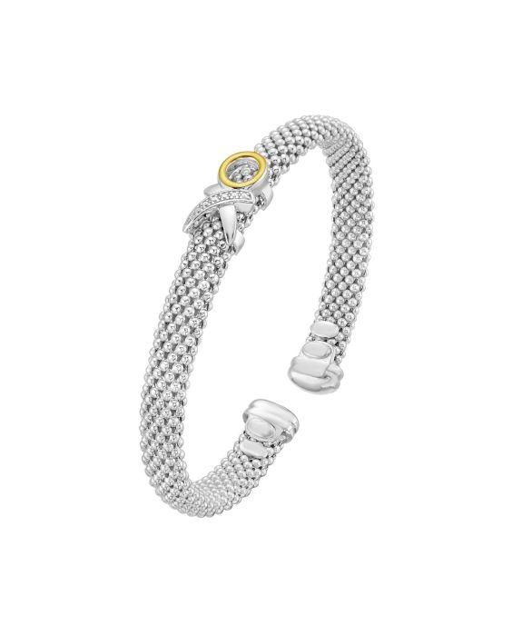 Silver 18K Diamond XO Bangle