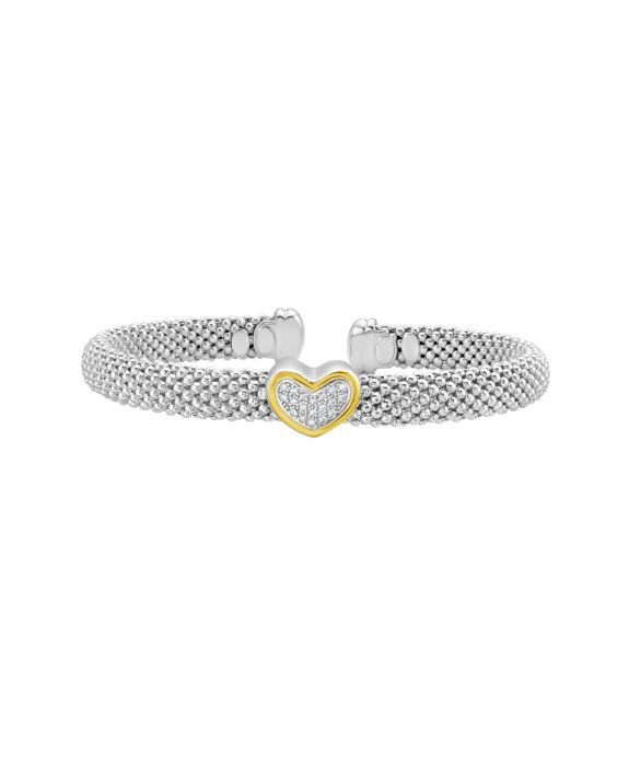 Silver 18K Diamond Heart Bangle