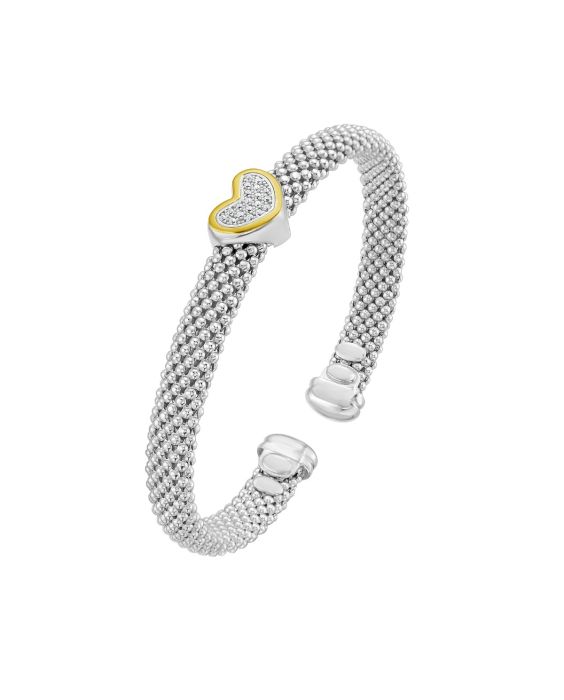 Silver 18K Diamond Heart Bangle