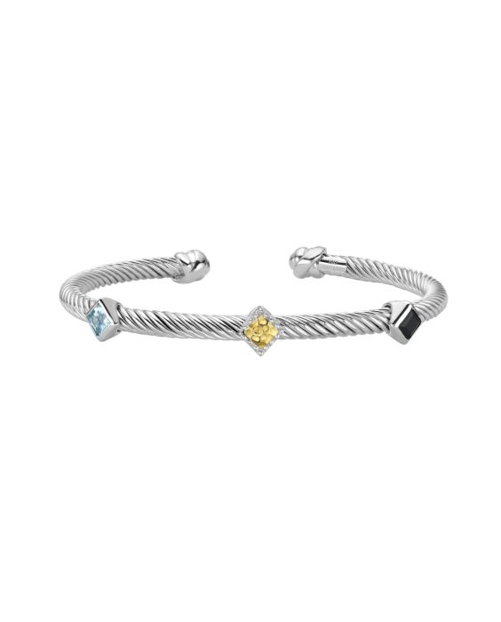 Silver &amp; 18K Triple Accent Twist Cuff Bangle