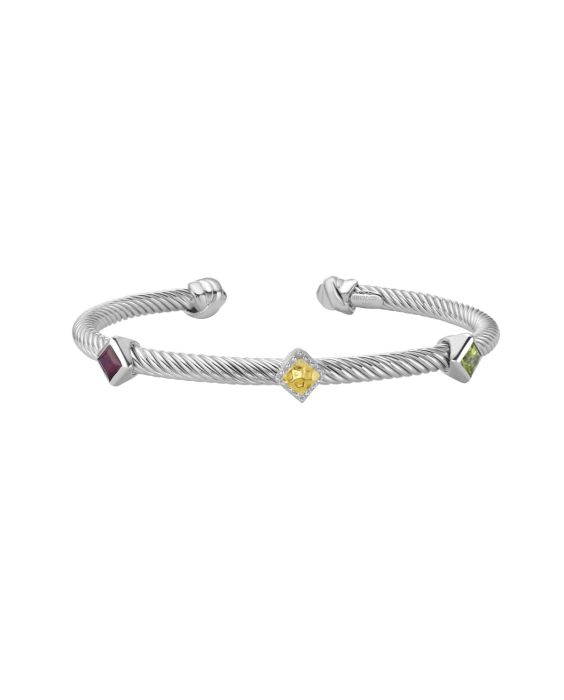 Silver &amp; 18K Triple Accent Twist Cuff Bangle