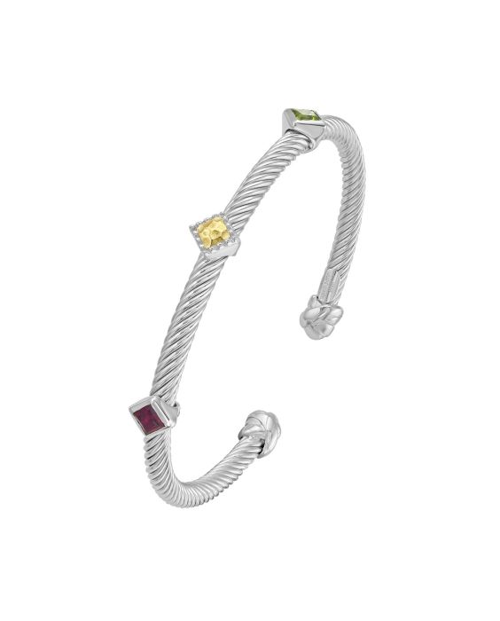 Silver &amp; 18K Triple Accent Twist Cuff Bangle