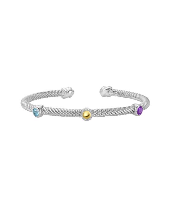 Silver &amp; 18K Triple Accent Twist Cuff Bangle