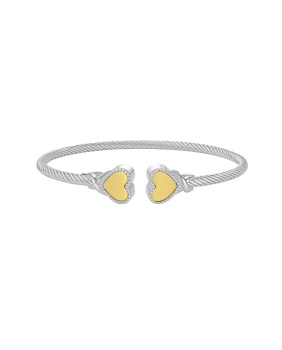 Silver &amp; 18K Polished Heart Cuff Bangle