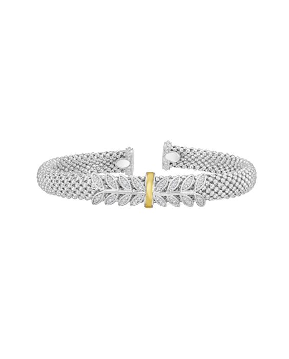 Silver, 18K & Diamond Prosecco Deco Wreath Bangle