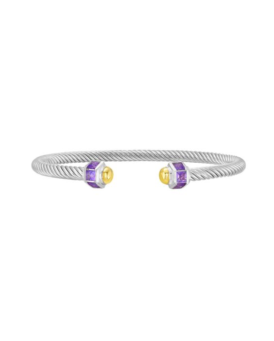 Silver & 18K Amethyst Retro Italian Cable Bangle
