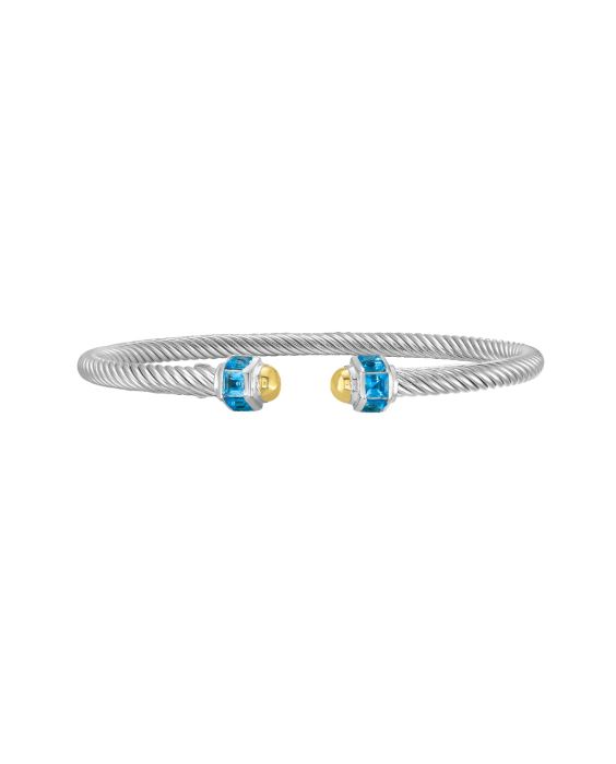 Silver & 18K Blue Topaz Retro Italian Cable Bangle
