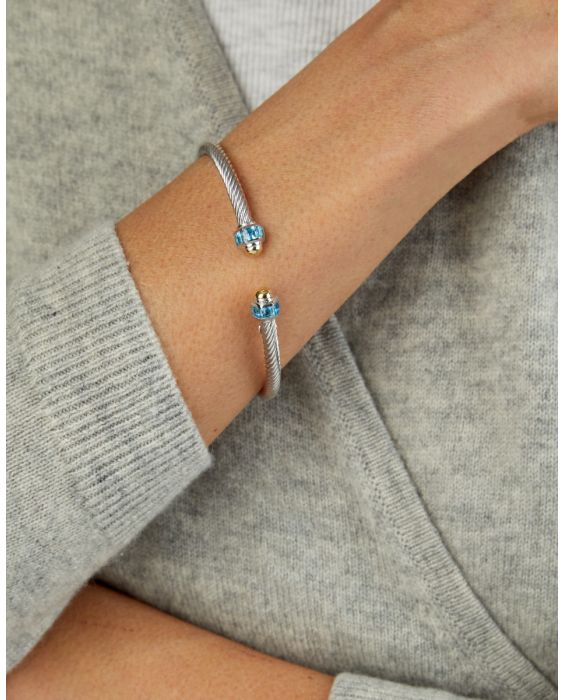 Silver & 18K Blue Topaz Retro Italian Cable Bangle