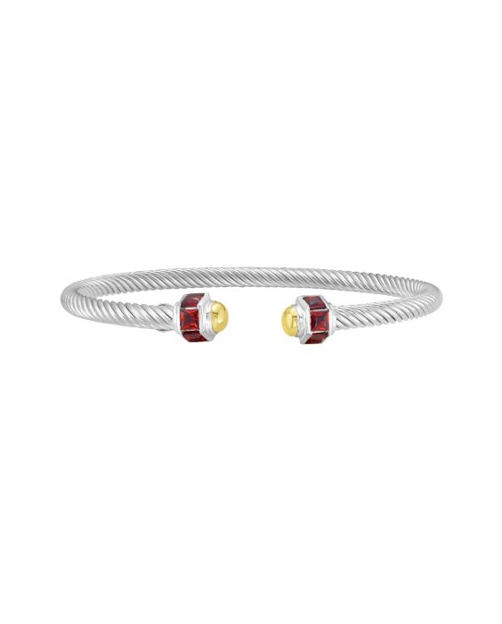 Silver & 18K Garnet Retro Italian Cable Bangle