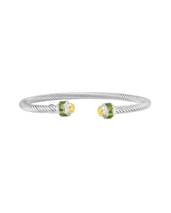 Silver & 18K Peridot Retro Italian Cable Bangle