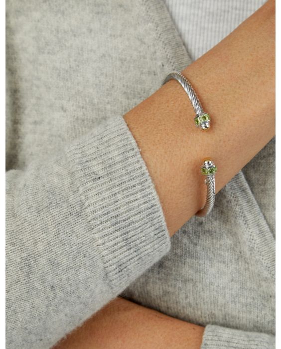 Silver & 18K Peridot Retro Italian Cable Bangle