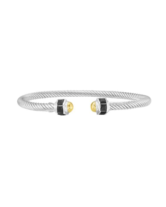Silver & 18K Onyx Retro Italian Cable Bangle