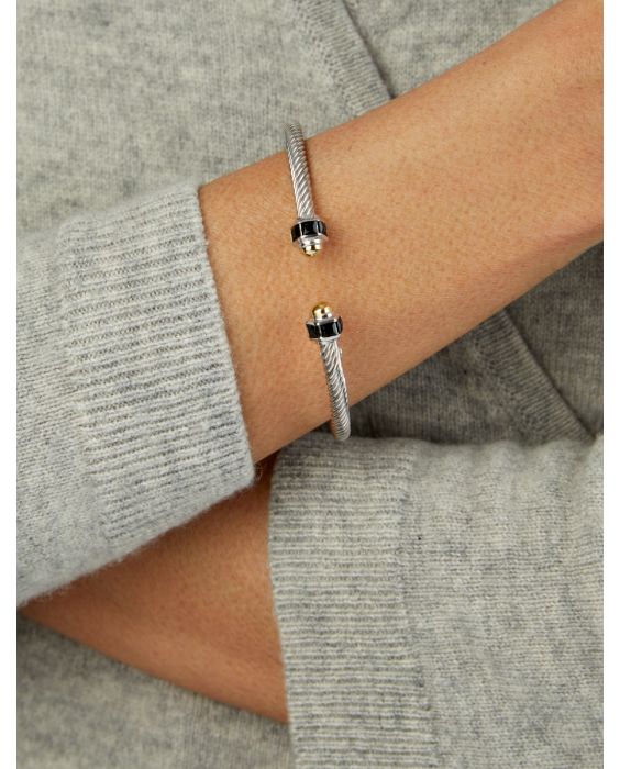 Silver & 18K Onyx Retro Italian Cable Bangle