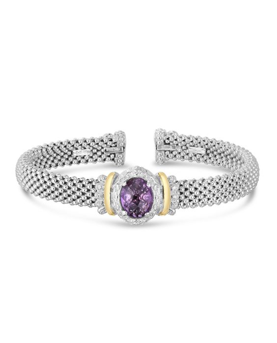 Silver, 18K, Diamond & Amethyst Cuff