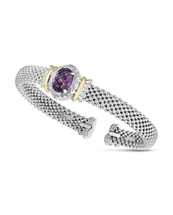 Silver, 18K, Diamond & Amethyst Cuff
