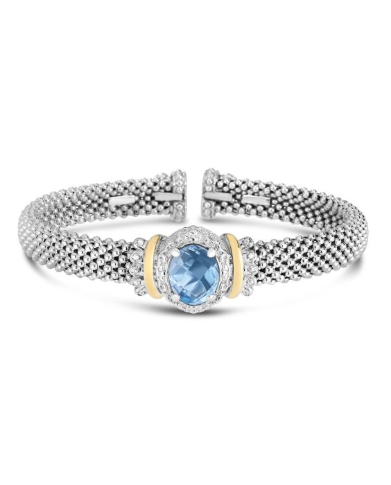 Silver, 18K, Diamond &amp; Blue Topaz Cuff