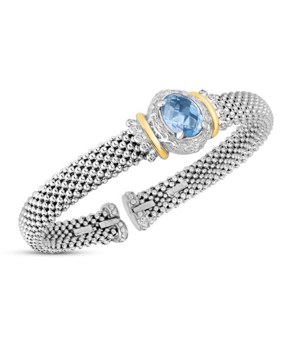 Silver, 18K, Diamond &amp; Blue Topaz Cuff