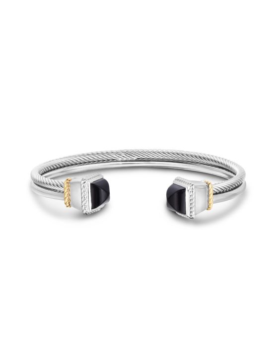 18K Gold & Silver   Double Strand Italian Cable Cuff Bangle 