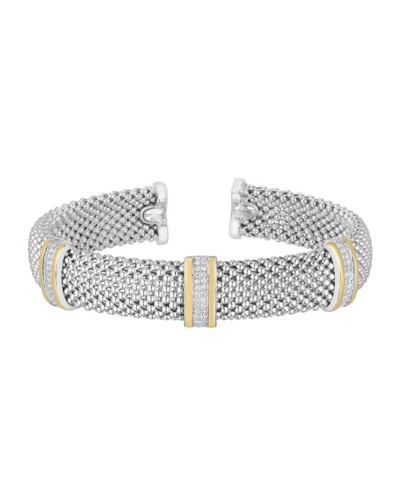 Sterling Silver &amp; 18K Gold .42Ct Diamond Bar Cuff