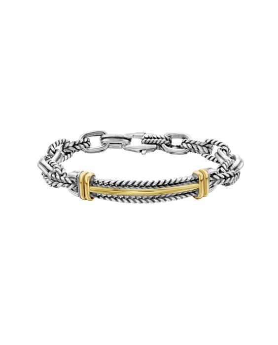 Silver & 18K Men's Cable ID Link Bracelet