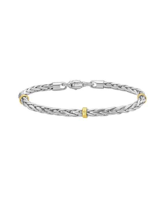 Silver & 18K Men's Spiga Woven Bracelet