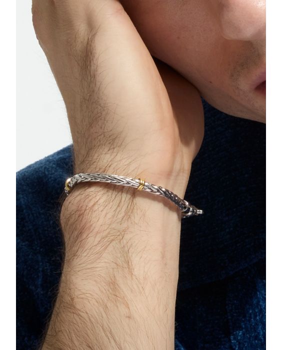 Silver & 18K Men's Spiga Woven Bracelet