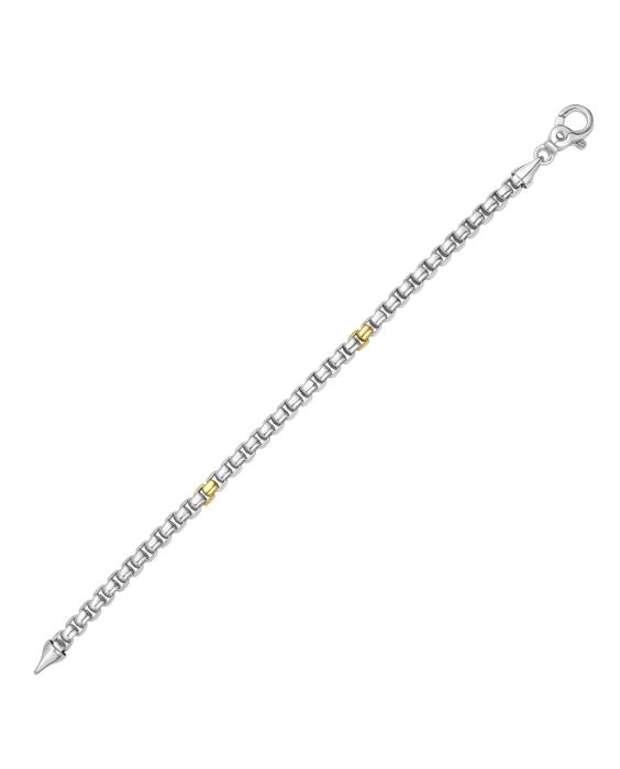 Silver & 18K Men's Box Link Bracelet