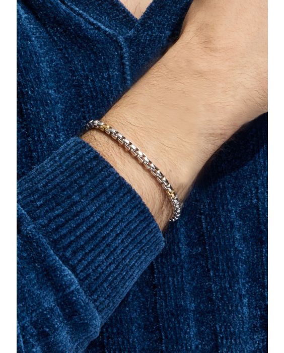 Silver & 18K Men's Box Link Bracelet