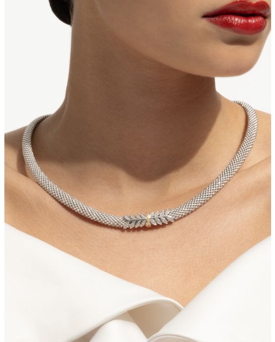 Silver, 18K & Diamond Prosecco Deco Wreath Necklace