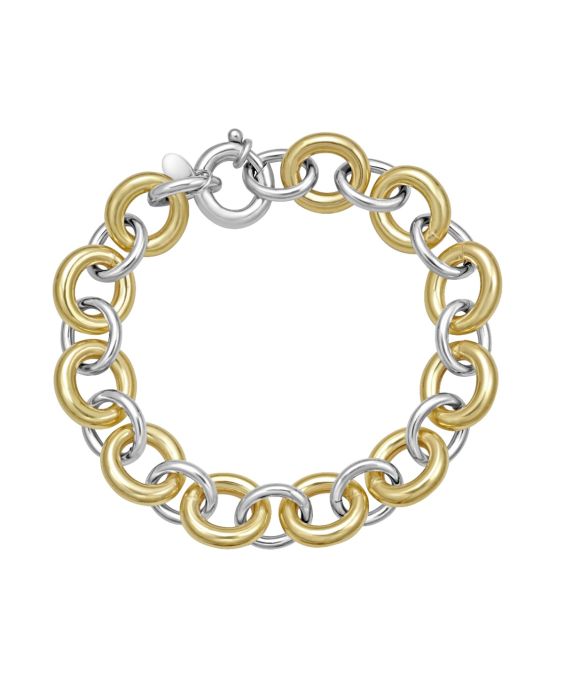 Silver & 18K Lucida Fancy Big Oval Link Bracelet