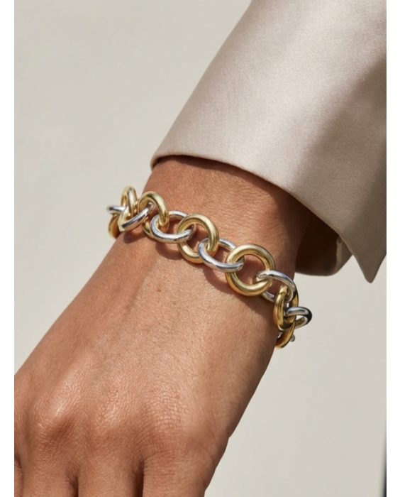 Silver & 18K Lucida Fancy Big Oval Link Bracelet