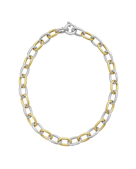 Silver & 18K Lucida Large Oval Link Necklace