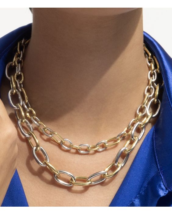 Silver & 18K Lucida Large Oval Link Necklace