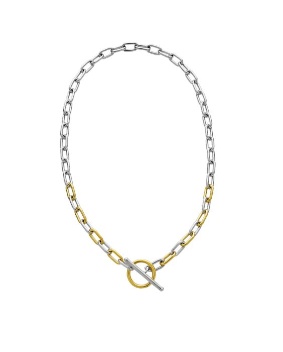 Silver & 18k Gold LUCIDA Oval Link T-Bar Necklace