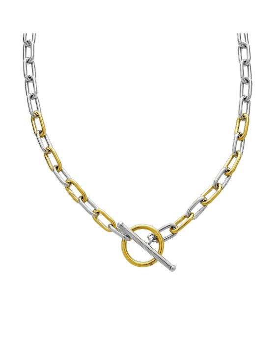 Silver & 18k Gold LUCIDA Oval Link T-Bar Necklace