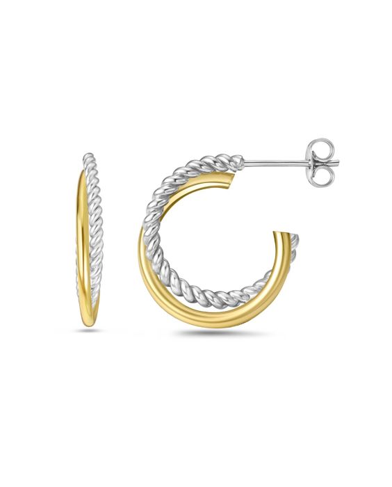 Silver & 18K Gold Round Traverso Hoop Earrings 