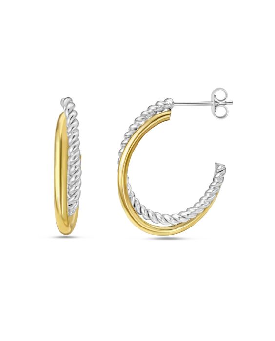 Silver & 18K Gold Oval Traverso Hoop Earrings 