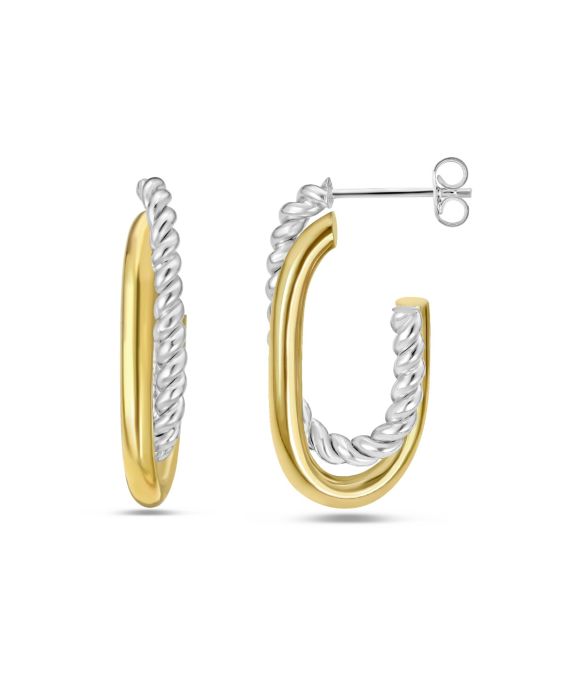 Silver & 18K Gold Paperclip Traverso Hoop Earrings 