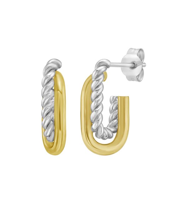 Silver & 18K Cable Paperclip Hoops