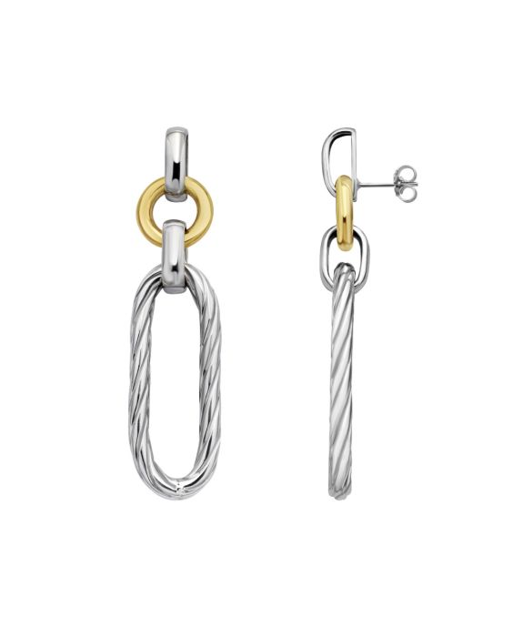 Silver & 18K Gold Cable Drop Link Earrings