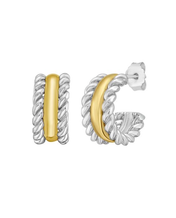 Silver & 18K Cable Huggie Hoops