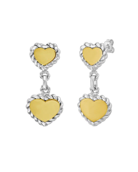 Silver &amp; 18K Heart Drop Earrings