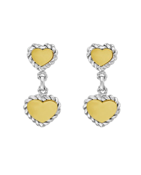 Silver &amp; 18K Heart Drop Earrings