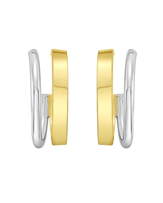 Sterling Silver & 18k Gold Round Split C-Hoop